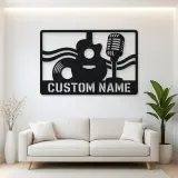 Personalized Vinyl Record Metal Wall Art with Vintage Microphone