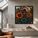 Wildflower Garden with Sunflowers and Coneflowers Colorful Metal Wall Art
