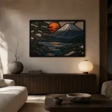 Mount Fuji with Pine Tree and Copper Sunset Colorful Metal Wall Art