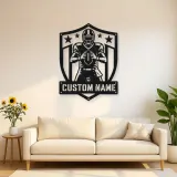Personalized Football Player Stars and Stripes Shield Metal Wall Art