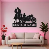 Personalized Classic Motorcycle Family of Four Metal Wall Art