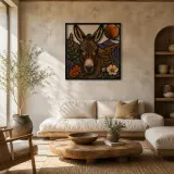 Burro con flores silvestres de montaña y luna de cobre - Arte mural de metal colorido