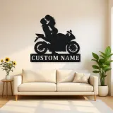Personalized Lifted Couple Sport Motorcycle Metal Wall Art