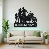 Personalized Modern Motorcycle Family of Four Metal Wall Art