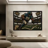 American Football Running Back in Stadium Colorful Metal Wall Art