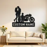 Personalized Cafe Racer Family of Three Metal Wall Art