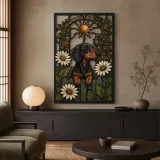 Dachshund in Daisy Garden beneath Copper Sun Colorful Metal Wall Art