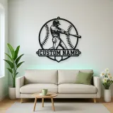 Personalized Baseball Batter Stitched Ball Metal Wall Art