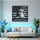 Personalized Softball Batter Distressed American Flag Metal Wall Art
