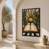 Open Bible with Olive Branches and Radiant Sun Colorful Metal Wall Art