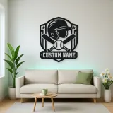 Personalized Baseball Helmet Crossed Bats Shield Metal Wall Art