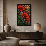 Red Poppies over Rolling Hills at Sunrise Colorful Metal Wall Art