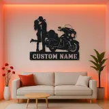 Personalized Touring Bagger Couple Metal Wall Art