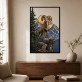 Bighorn-Schaf auf Bergklippe bei Sonnenuntergang Farbige Metall-Wandkunst