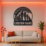Personalized Family of Four Dog and Motorcycle Metal Wall Art