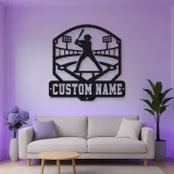 Personalized Baseball Batter Stadium Lights Metal Wall Art