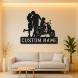 Personalized Scooter Family with Young Rider Metal Wall Art