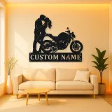 Personalized Kissing Couple Motorcycle Metal Wall Art with Heart