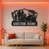 Personalized Family of Four Motorcycle Landscape Metal Wall Art