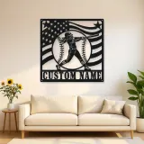 Personalized Female Softball Batter Waving Flag Metal Wall Art