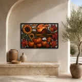 Autumn Pumpkins with Sunflowers by Red Barn Colorful Metal Wall Art
