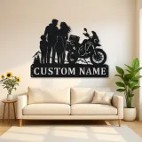 Personalized Adventure Motorcycle Mountain Family Metal Wall Art