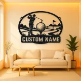 Personalized Golfer Metal Wall Art with Fairway Scene
