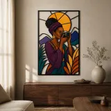 Fotógrafa Negra en Paisaje Montañoso Arte Mural de Metal Colorido