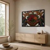 Hands Holding Rose Bouquet inside Heart Colorful Metal Wall Art