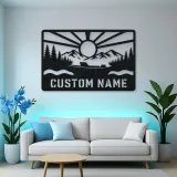 Personalized Speedboat Metal Wall Art with Mountain Lake
