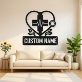 Personalized Medical Heart Metal Wall Art with Stethoscope