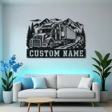 Personalized Refrigerated Semi Truck Mountain Metal Wall Art
