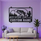 Personalized Fisherman and Bass Metal Wall Art