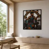 Black Drummer Performing in Colorful Art Deco Style Metal Wall Decor
