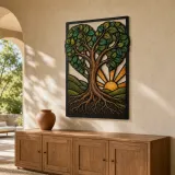 Heart Shaped Tree of Life at Sunrise Colorful Metal Wall Art