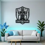 Personalized Football Player Stars and Stripes Shield Metal Wall Art