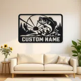 Personalized Bass Fishing Metal Wall Art with Fisherman