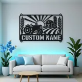 Personalized Vintage Tractor Metal Wall Art with Farm Scene