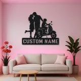 Personalized Scooter Family with Young Rider Metal Wall Art