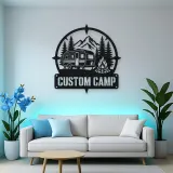 Personalized Travel Trailer Metal Wall Art with Campfire Scene