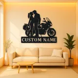 Personalized Helmet Couple and Touring Motorcycle Metal Wall Art