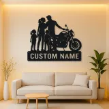 Personalized Modern Motorcycle Family of Four Metal Wall Art