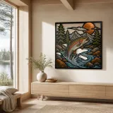 Rainbow Trout Jumping in Mountain River Colorful Metal Wall Art
