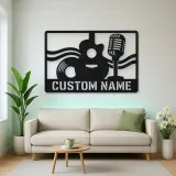 Personalized Vinyl Record Metal Wall Art with Vintage Microphone