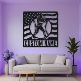 Personalized Female Softball Ready Stance Flag Metal Wall Art