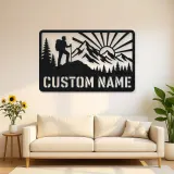 Personalized Mountain Hiker Metal Wall Art with Sunrise