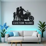 Personalized Modern Motorcycle Family of Four Metal Wall Art
