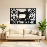 Personalized Sewing Machine Metal Wall Art with Quilt Details
