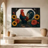Proud Rooster with Sunflowers by Rustic Barn Colorful Metal Wall Art