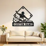 Personalized Baseball Player Sliding Home Metal Wall Art
